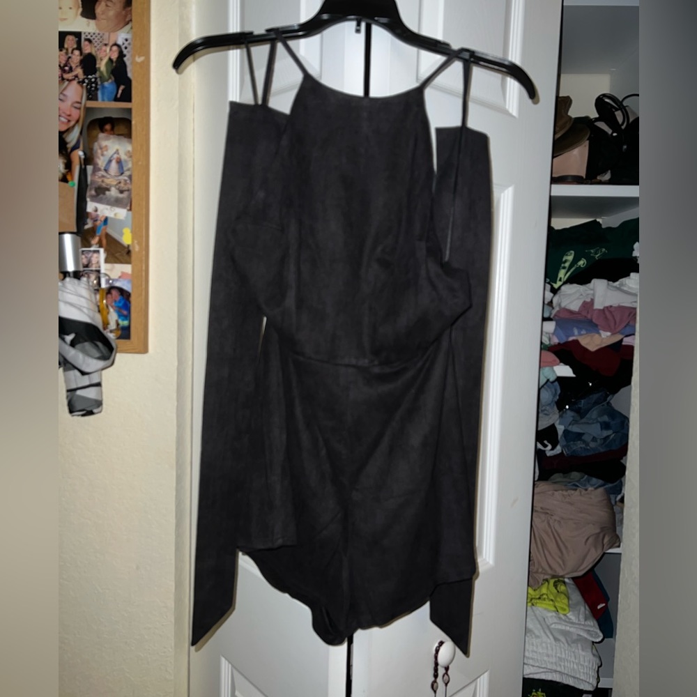 Little Black Suede Backless Romper